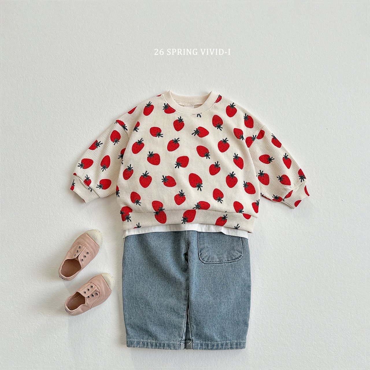 🌸預訂 韓國直送🌸🇰🇷VIVIDI兩色草莓碎花滿印長袖華夫格上下套裝