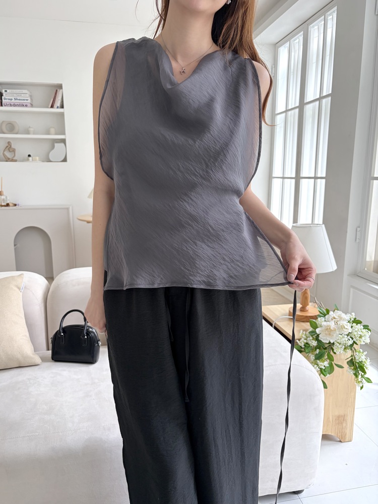 Draped Airy Blouse (Charcoal)