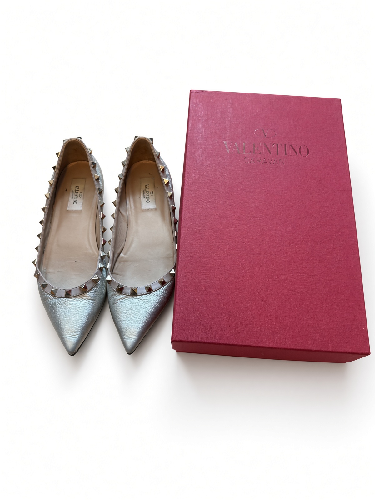 ［Preloved] New Valentino Garavani Rockstud silver pointed flats