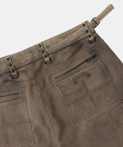 Studded Carpenter Curved Pants - Brown - 스터디드 카펜터 커브드 팬츠 - 브라운