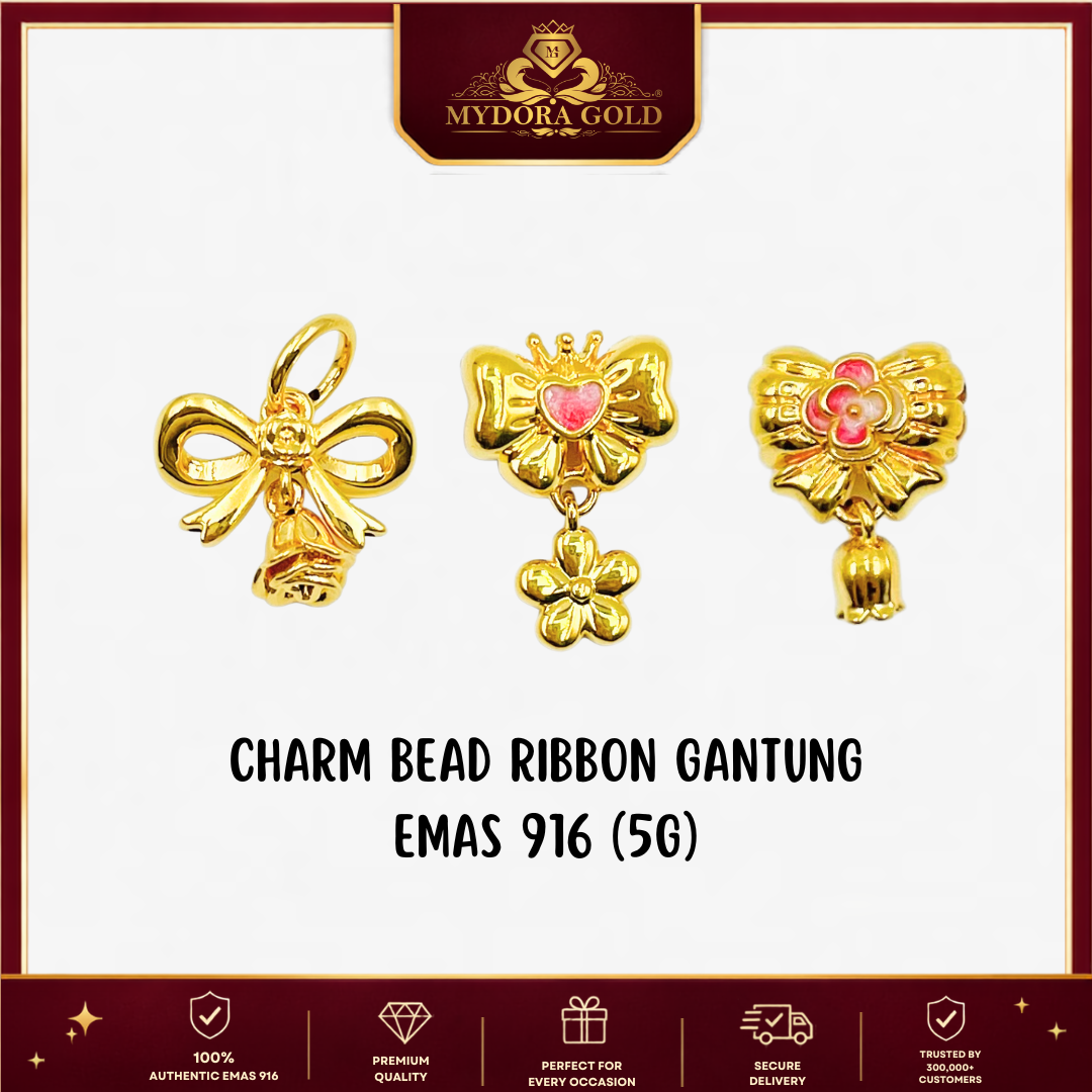 MYDORA Charm Bead Ribbon Gantung (5G) l EMAS 916/22K