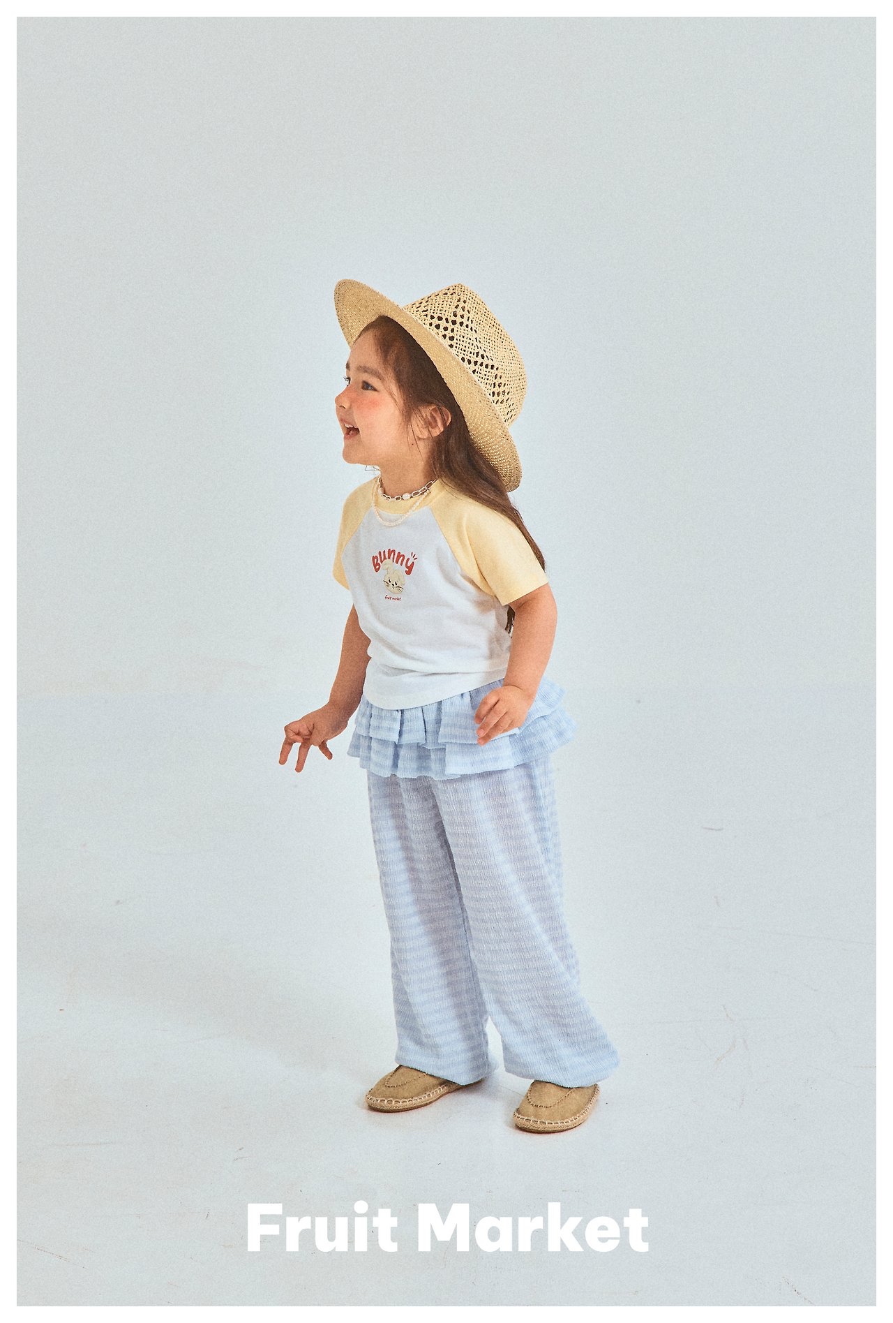 Fruit | Frill stripe pants (Blue L110-120)