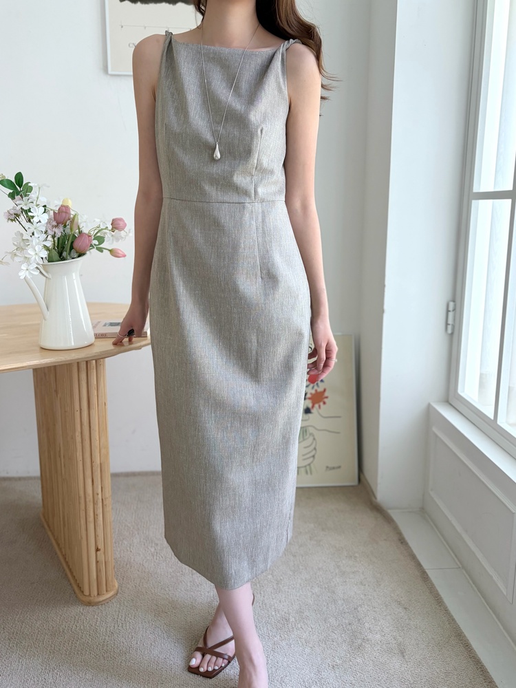 Linen Blend Twisted Strap Dress (Mocha)
