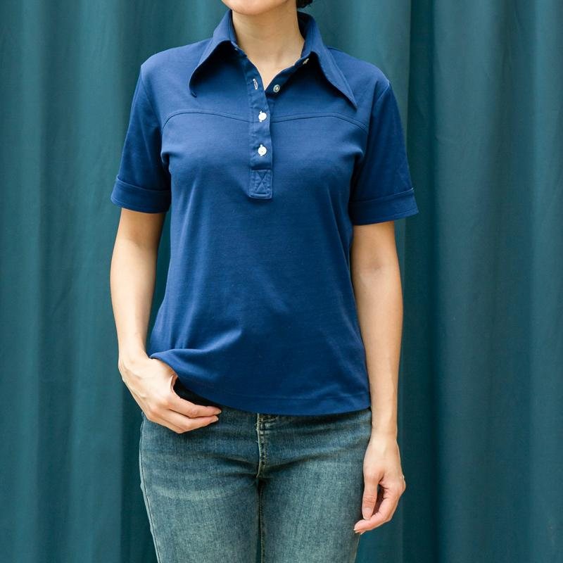 C.a. 1970s American Vintage Royal Blue Polo Shirt with White Buttons(MT1502)