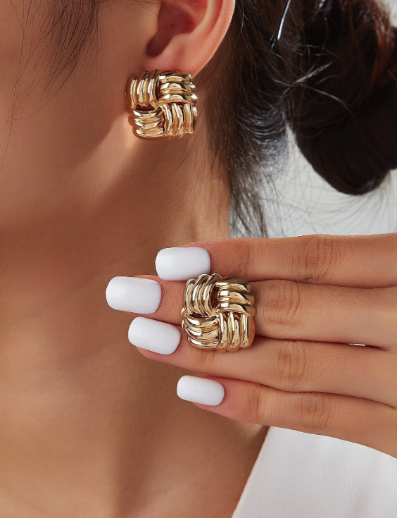 Twisted Square & Cross Button Stud Earrings