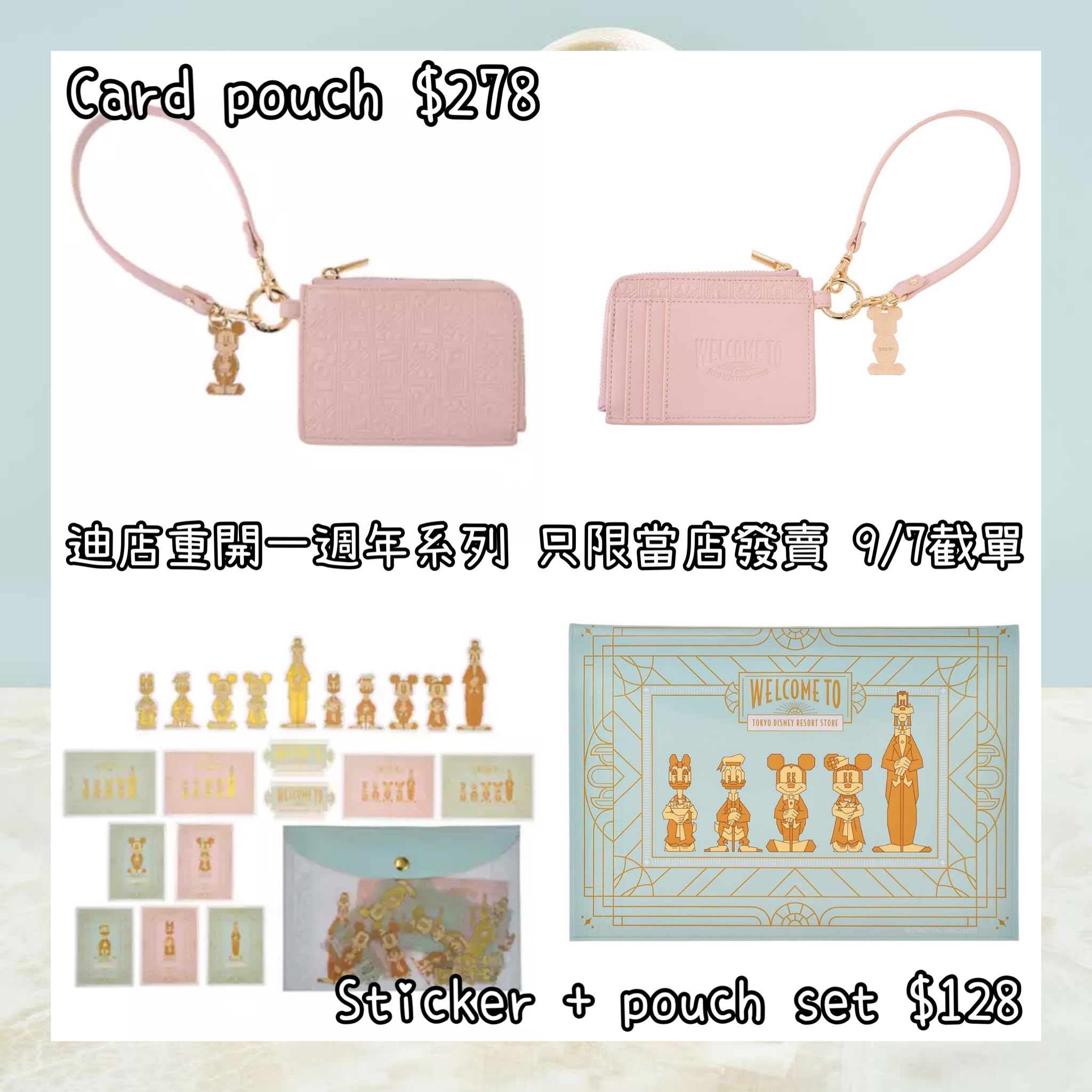 ：日本：【東京ディズニーリゾート店限定，9/7截單】重開一周年紀念 CARD POUCH STICKER 連 POUCH SET