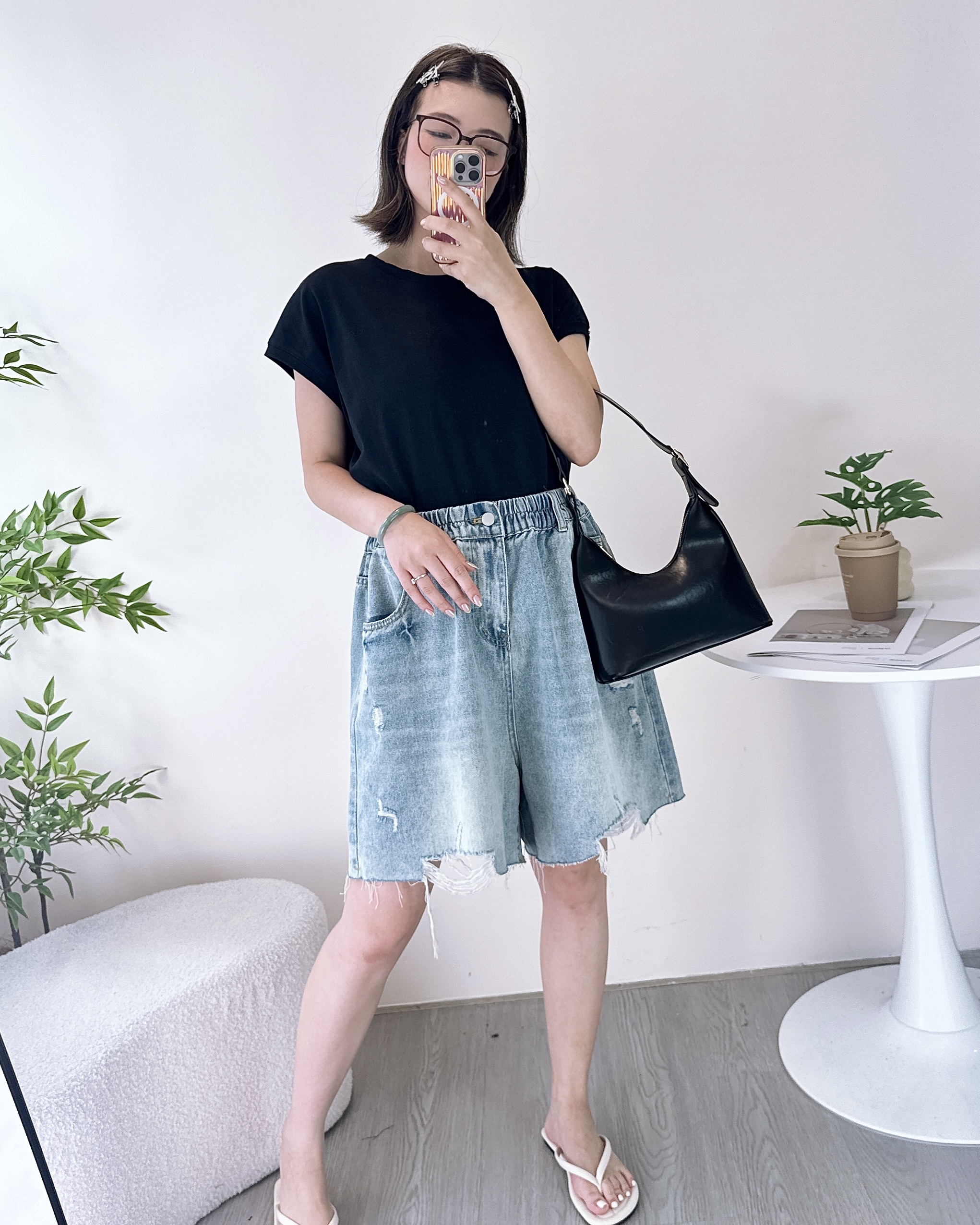 微爛五分牛仔短褲 2色