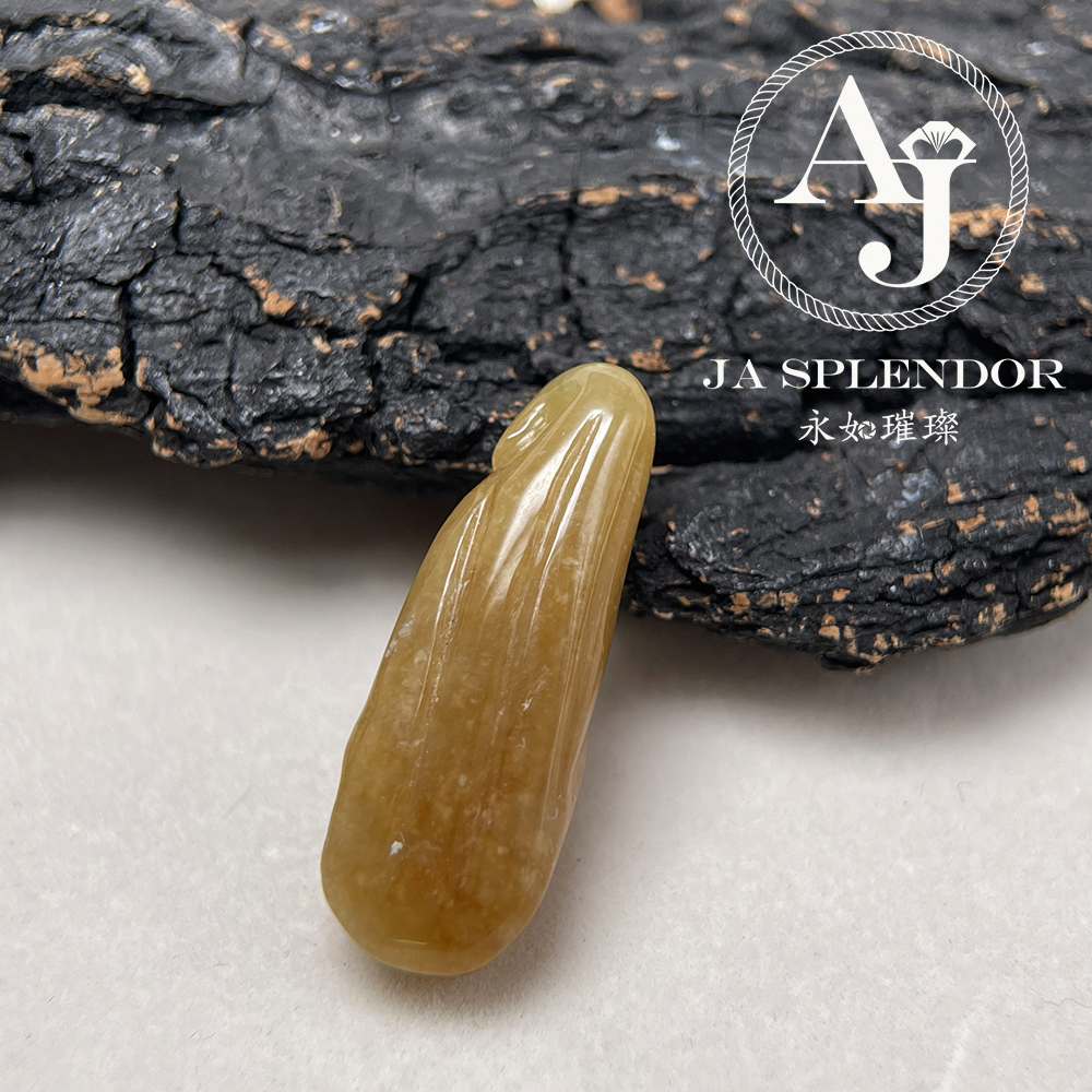 JN-1609 天然翡翠A玉 - 冰潤焦糖黃翡呱呱來財吊墜