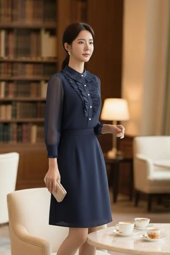 MF191751 Ruffle Chiffon Midi Dress