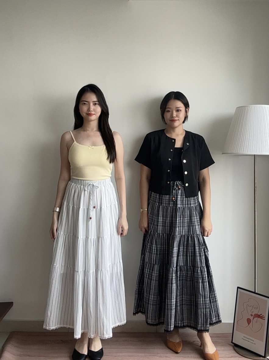 S1974 Long Layered Skirt - Black & White