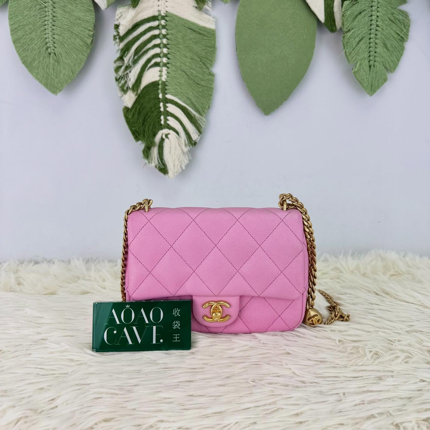 CHANEL 🤍PRE OWNED 23P 粉色愛心調節扣荔枝皮 方胖子🩷