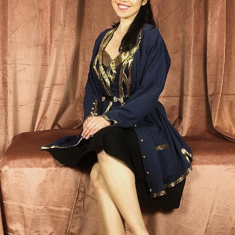 C.a. 1980s-90s Made in Hong Kong Midnight x Golden Tube Beadwork - Vest Top and Outer (MT485)