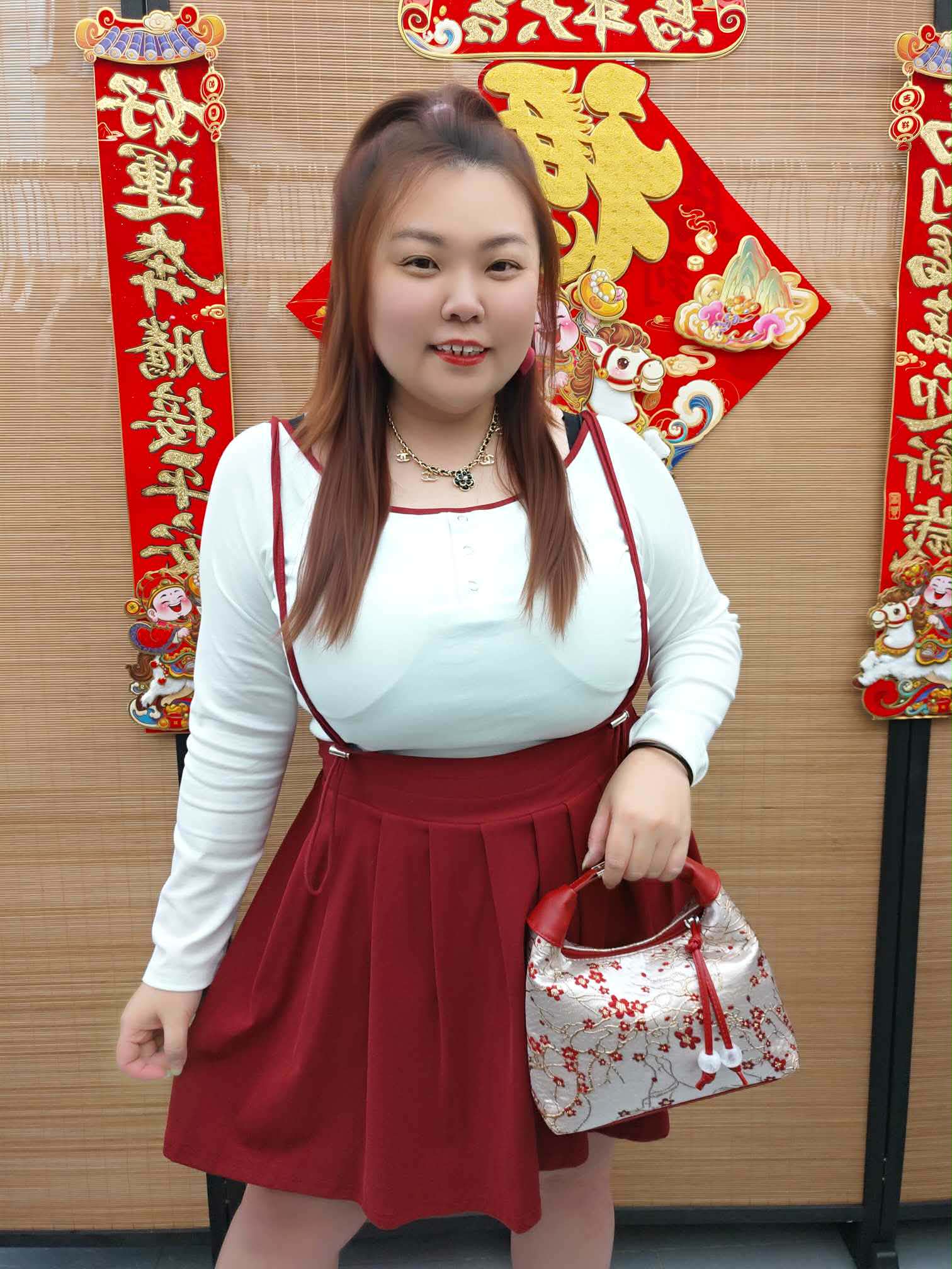 DDH01 8206(A6) 大U领长袖两件式吊带裤裙