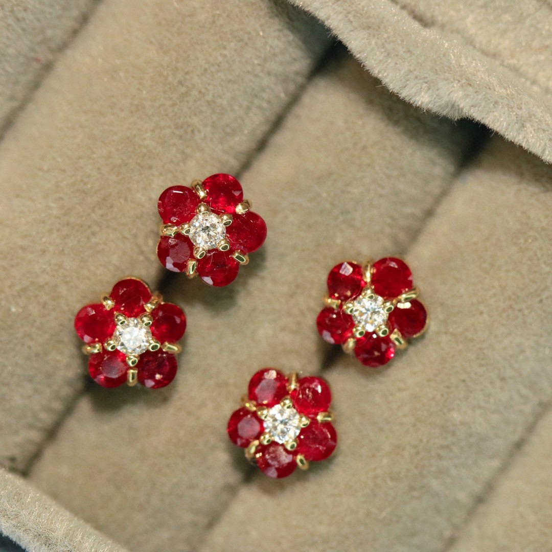 18K Ruby Diamond Earrings 