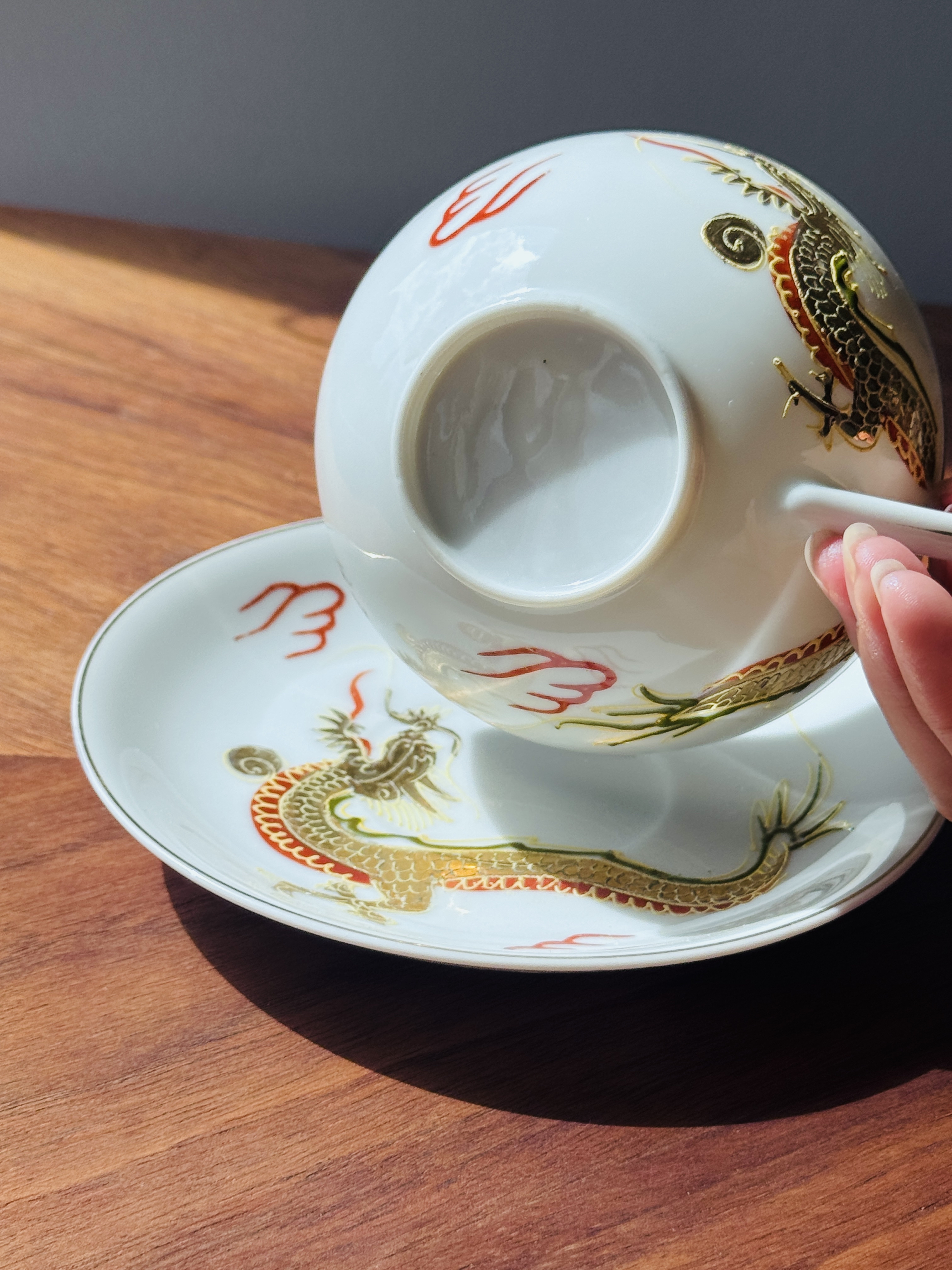 Vintage Japanese Soko C.1950s Lithophane “Geisha Cup” with Hand-painted Dragon (MT2614)