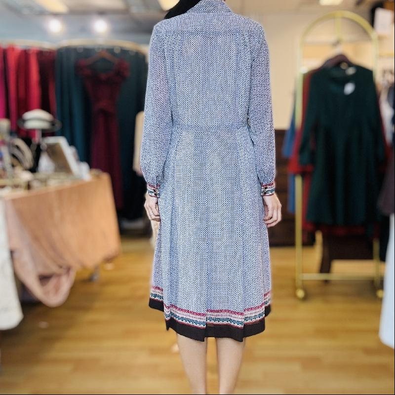 Vintage Japanese Dotty with Contrasting border Pattern Long Sleeve ShirtDress(MT2260-15)