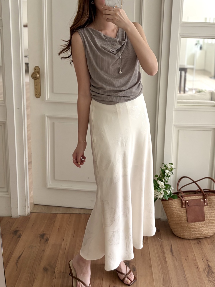 Floral Silky Skirt (Ivory)