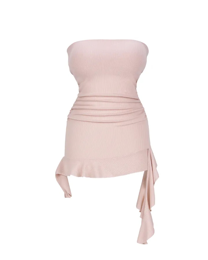 Asymmetrical Ruffle Ribbed Tube Top
