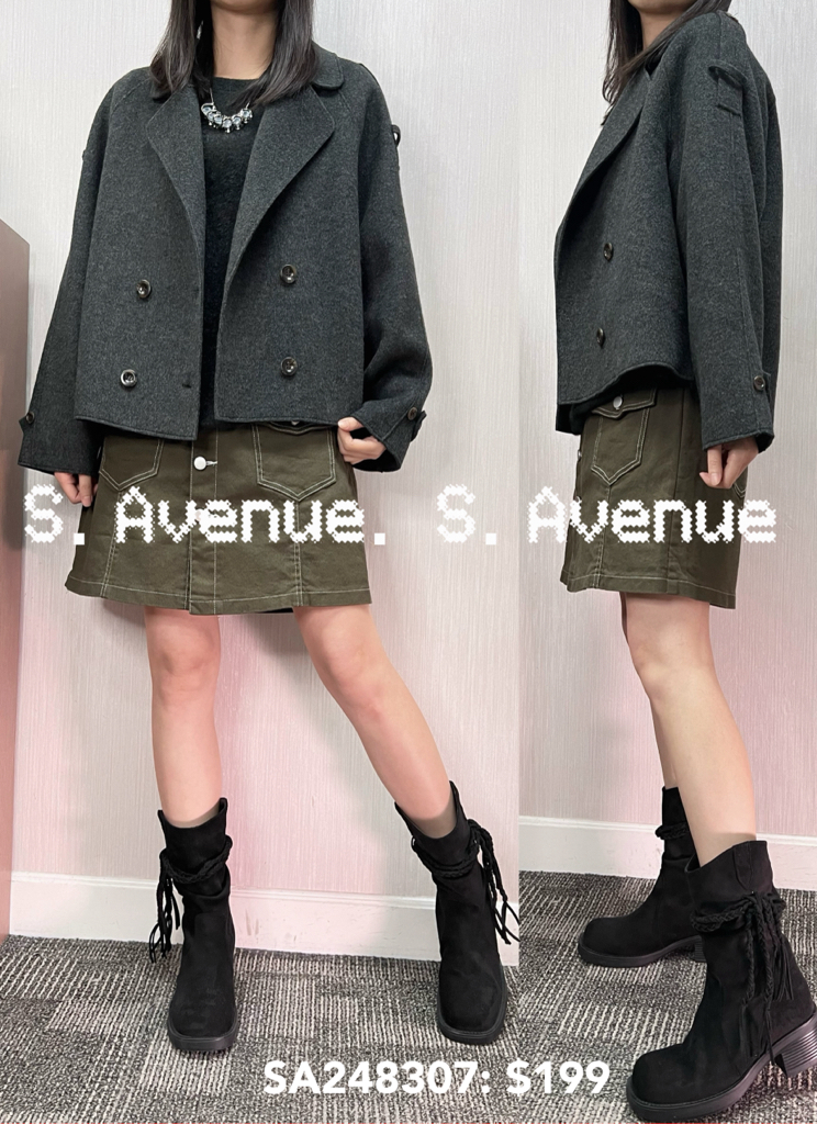 SA248307: 長袖有領雙排鈕短身絨褸