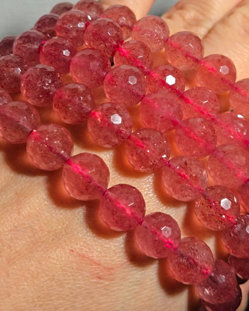 Strawberry quartz faceted bead bracelets with sparkly mica - JW111