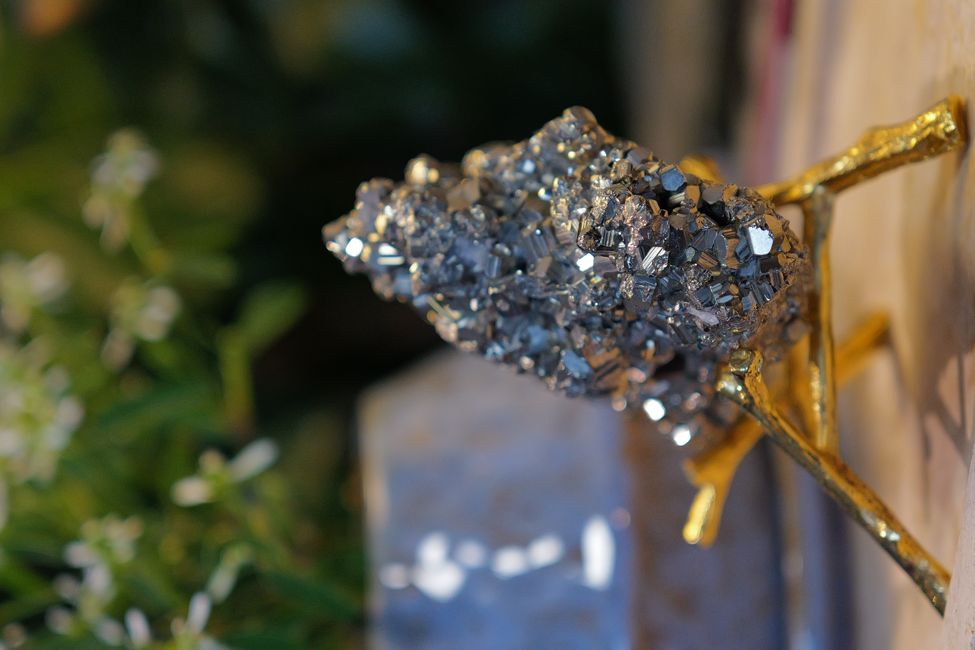  ༒9.7cm 黃鐵礦多面體共生方解石花原礦擺件༒ PY.A23CA6Gmat-RB5*11A6