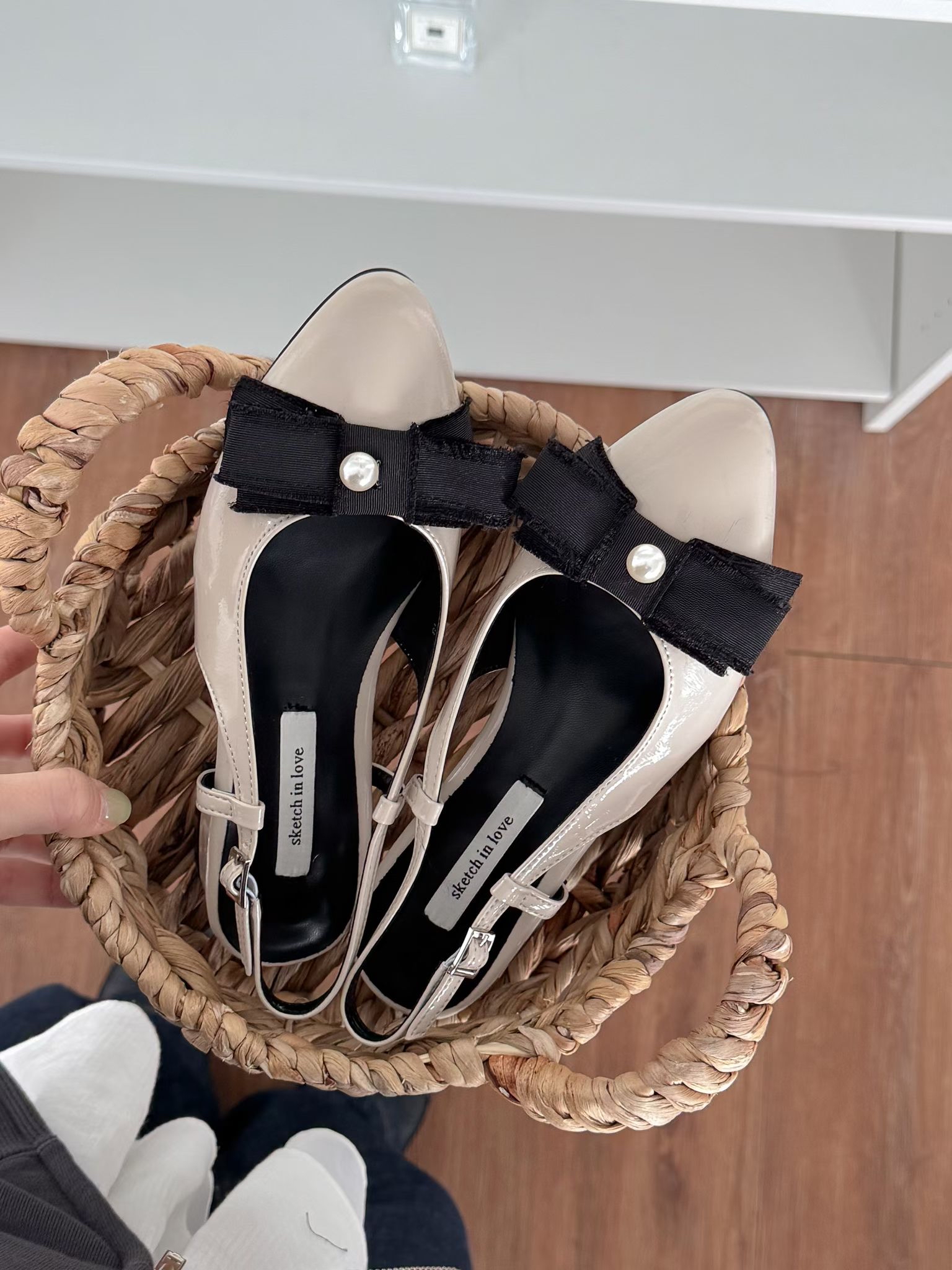 AS3093珍珠蝴蝶結後空鞋