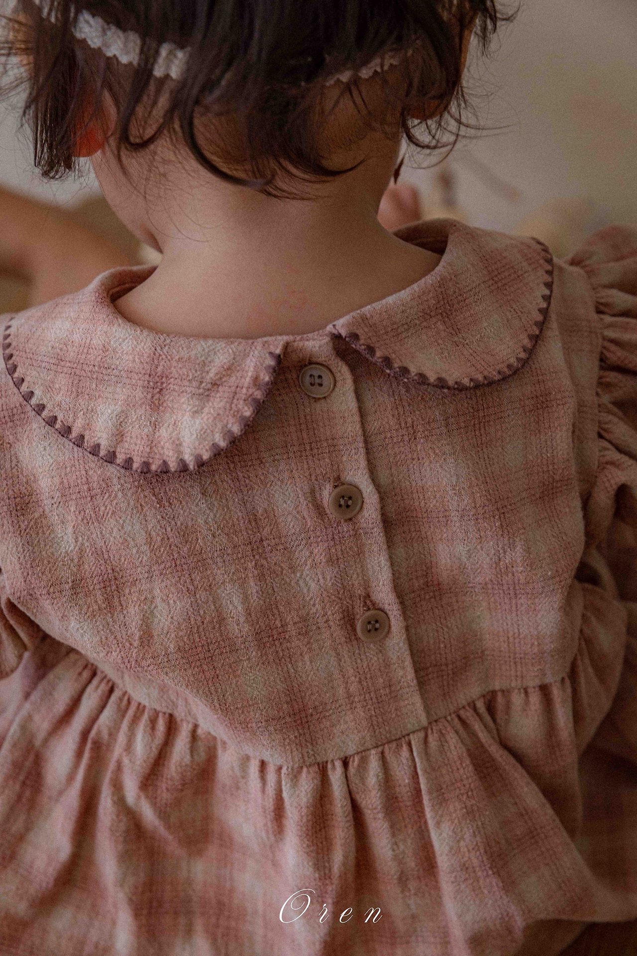 ☀️預訂 韓國直送☀️🇰🇷Oren Toua刺繡格紋泡泡袖包屁衣/連身裙