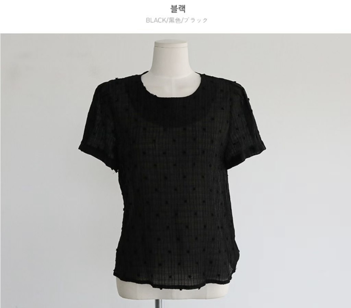 ❥ 半 透 點 點 後 蝴 蝶 結 襯 衫 。