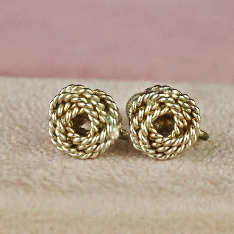 C.a. 1950s Twisted Knot Shape Dainty Screw-back Earrings (MT1447-11)