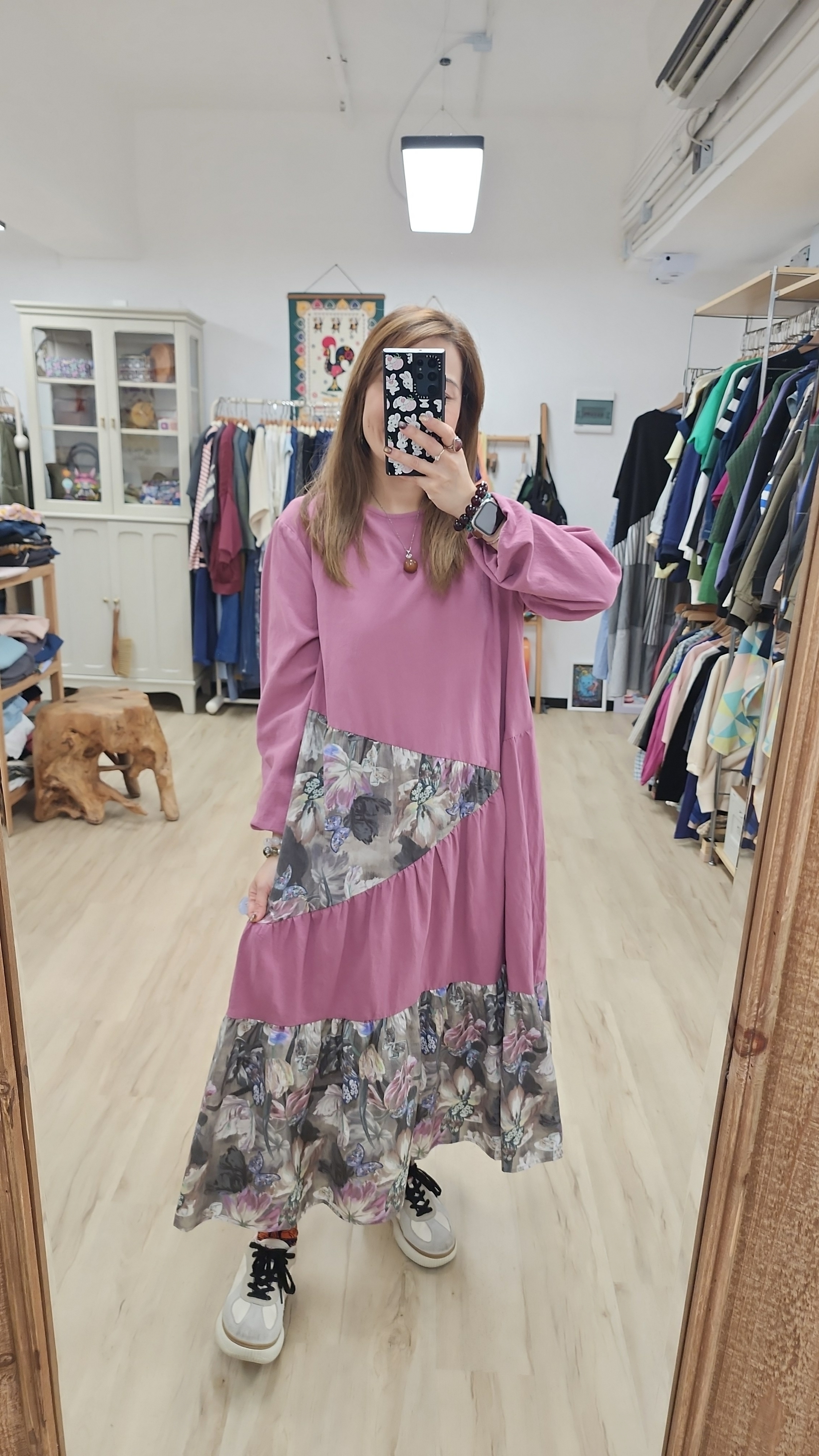 日牌Scolar紫拼花插畫連身裙