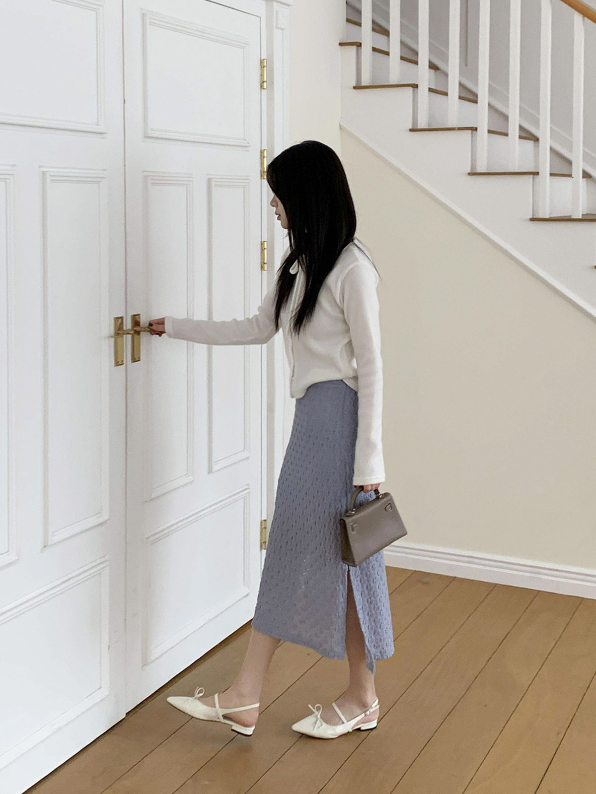 ♡ 暗 花 皺 皺 長 裙 。