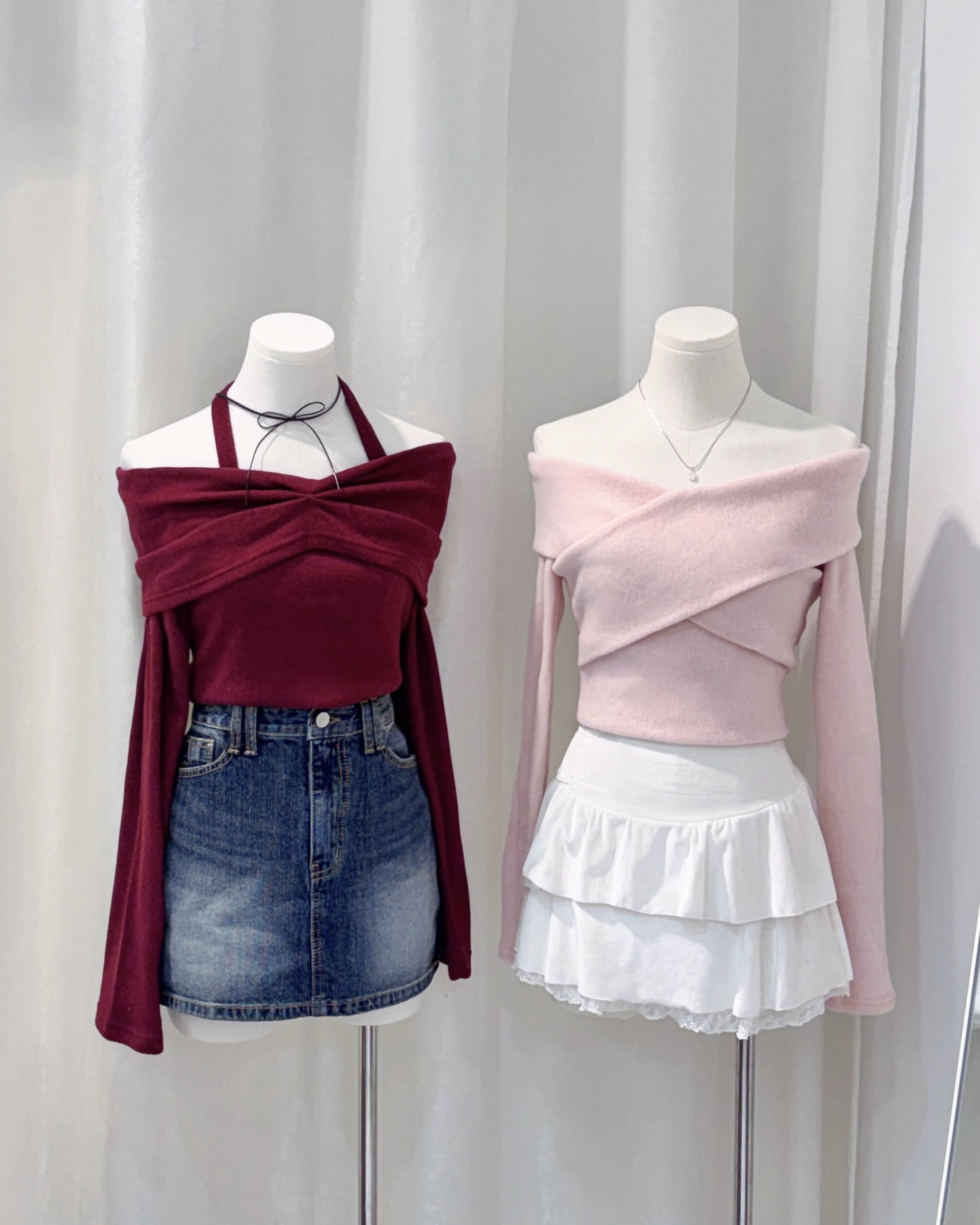 【 🍧全員自留！韓系女主角♡～棉花糖交叉一 字膊TOP🎀!! 】Marshmallow Cross Off Shoulder Top(三色入)