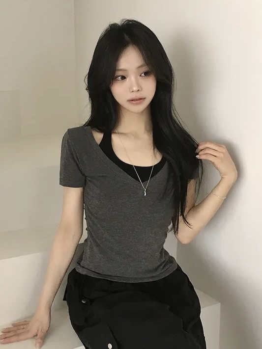Halter Neck Layered V-Neck Top
