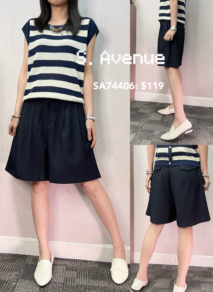 SA74406: 後橡筋腰前有鈕有拉錬有撍及膝褲