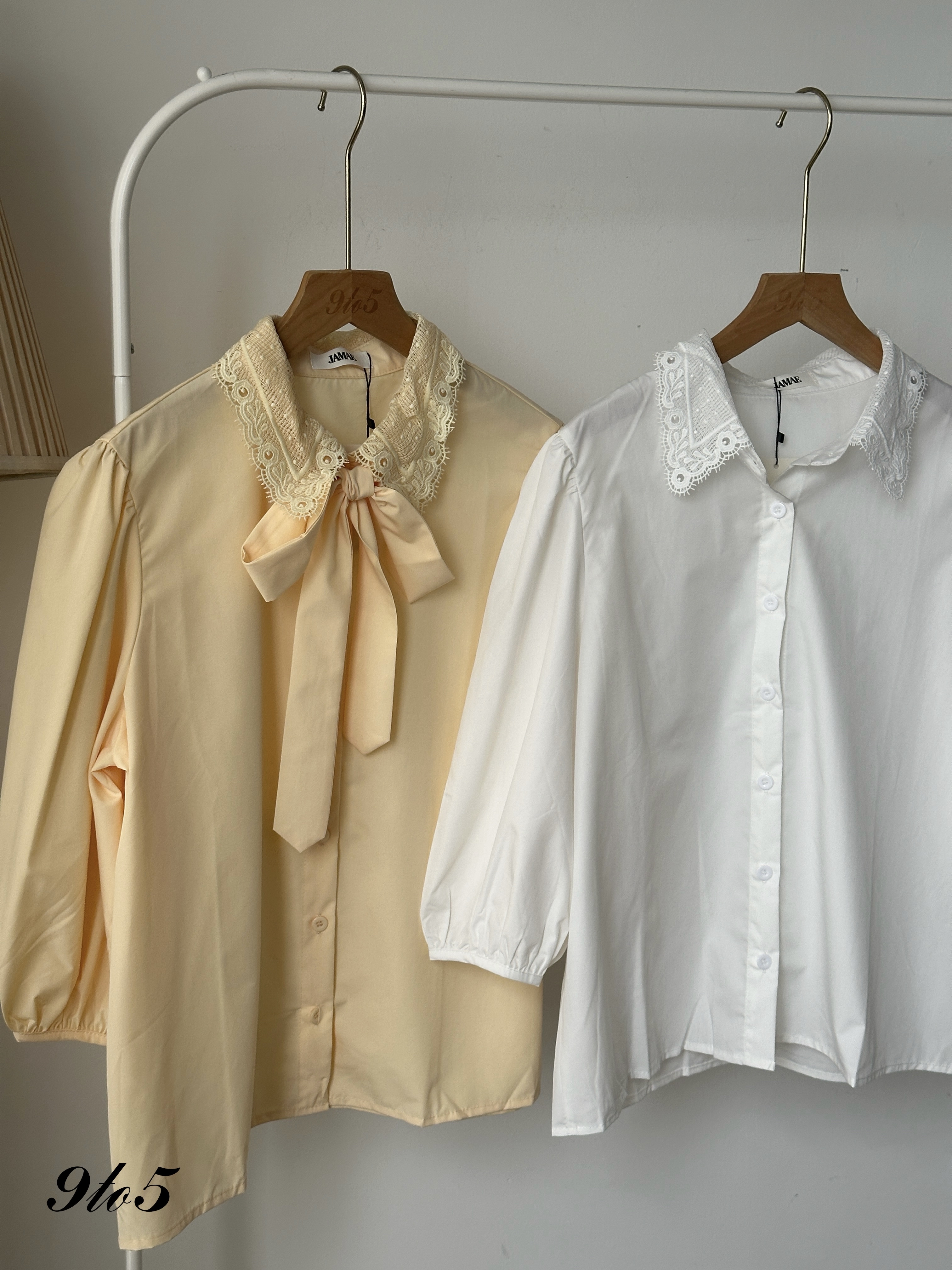 T4090 Puff Sleeve Lace Collar Shirt - 4 Colors 