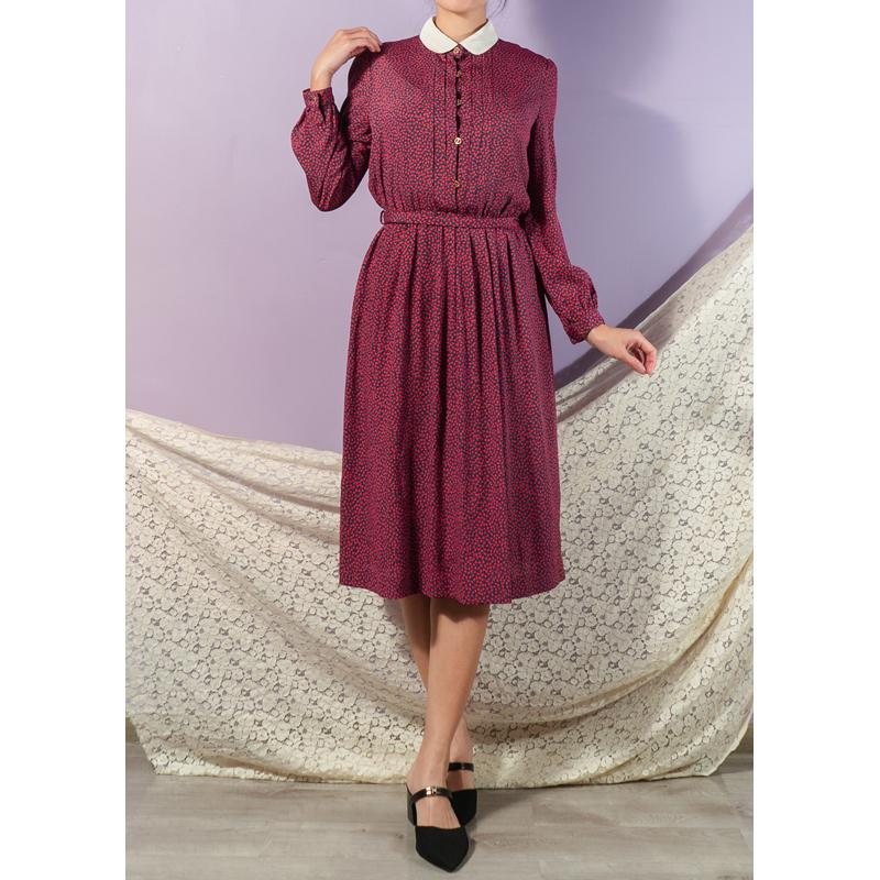 Vintage Japanese Abstract Floral Pattern White Collar ShirtDress with Golden Openwork Buttons (MT1608-127)