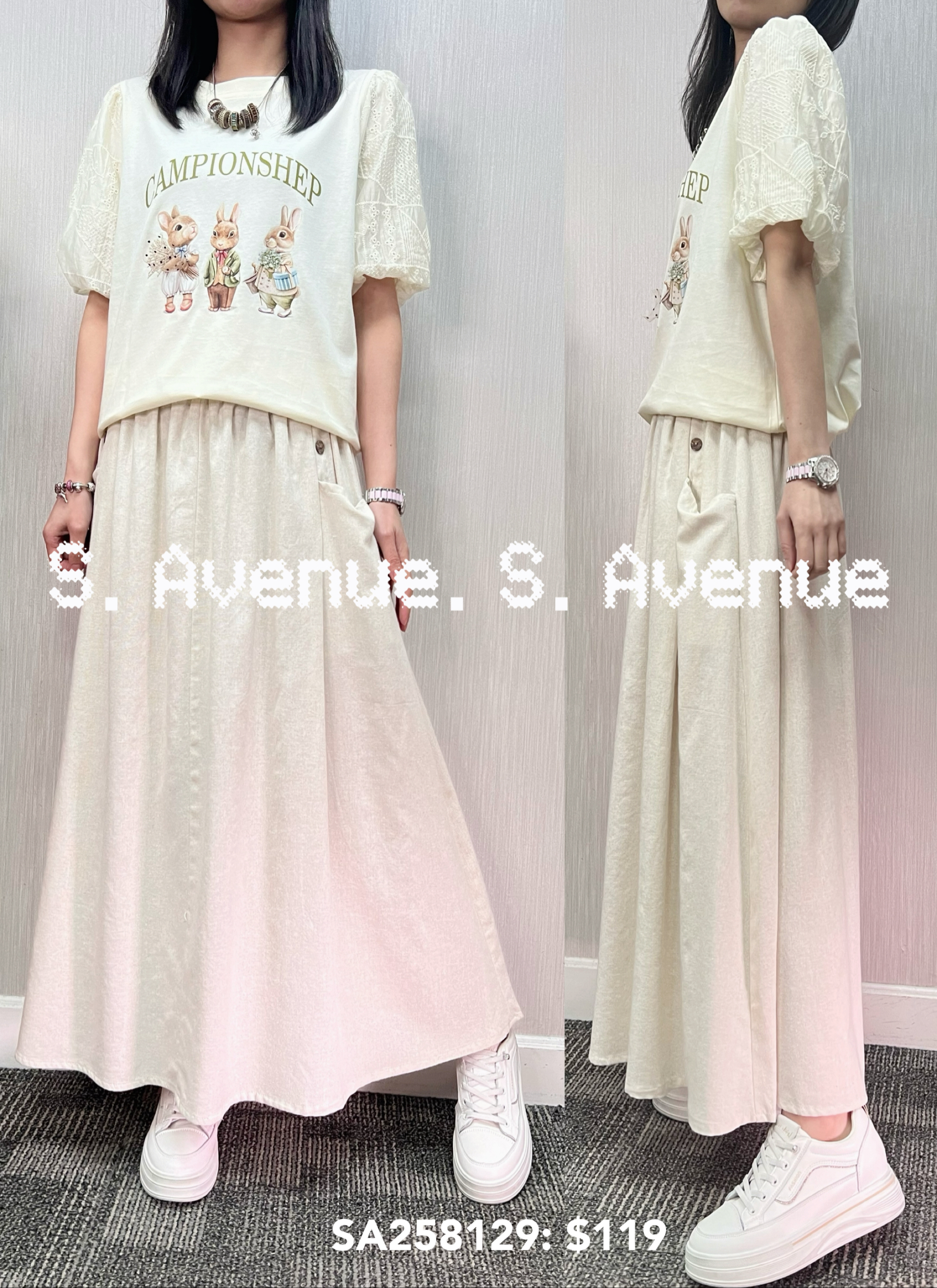 SA258129: 短袖lace娃娃袖兔仔tee