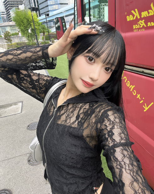 蕾絲連帽拉鍊外套 [ru1345]