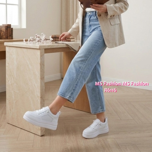 R6116 韓國🇰🇷真皮厚底拼網料sneakers