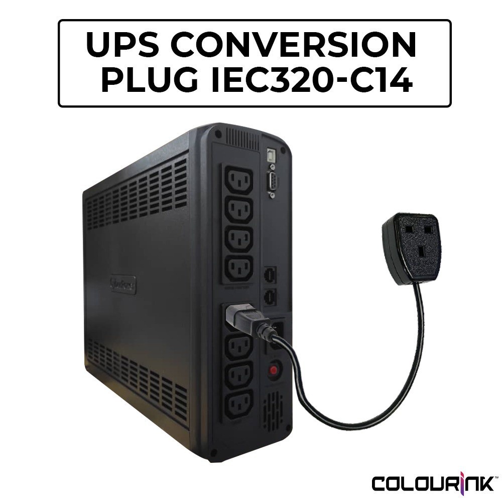 ColourInk IEC C14 Convert to 3-Pin UK Plug Point Universal Converter Adapter for UPS Backup Battery