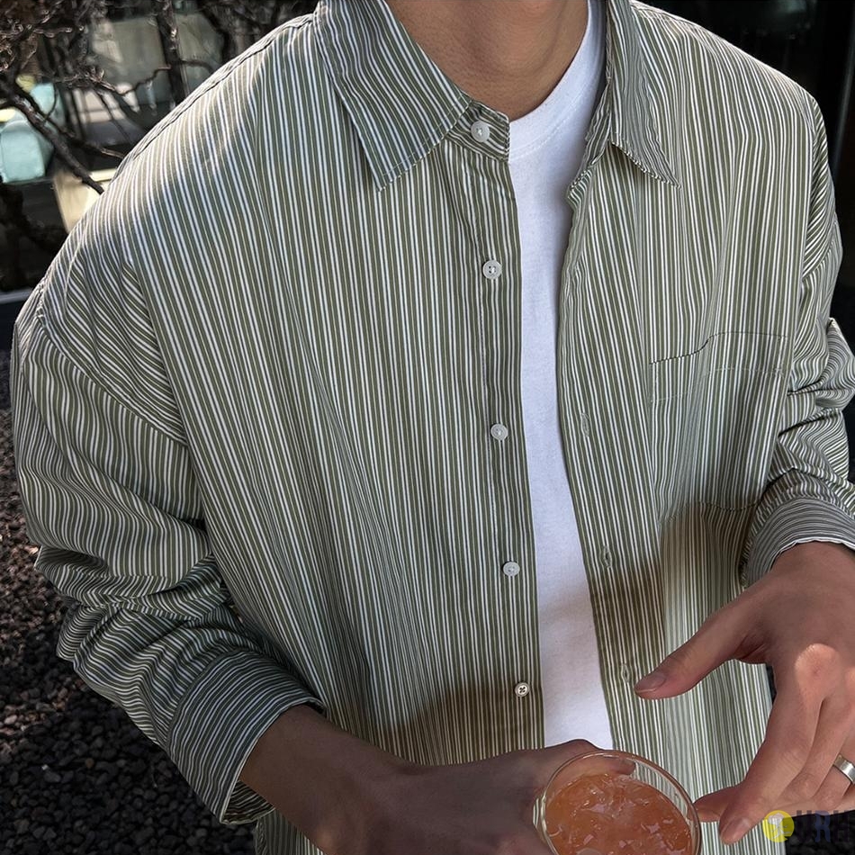 【100%保證韓國直送】城市感寬鬆廓形細條紋純棉襯衫 👕 [2 color] RG165610