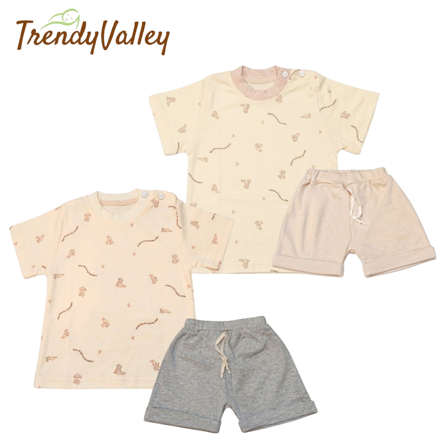 Trendyvalley Organic Cotton Short Sleeve T-Shirt & Short Pant (Printed Bunny)