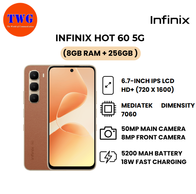 INFINIX HOT 60 5G (8GB RAM_ 256GB) 100% ORIGINAL MALAYSIA BRAND NEW, free phone case 