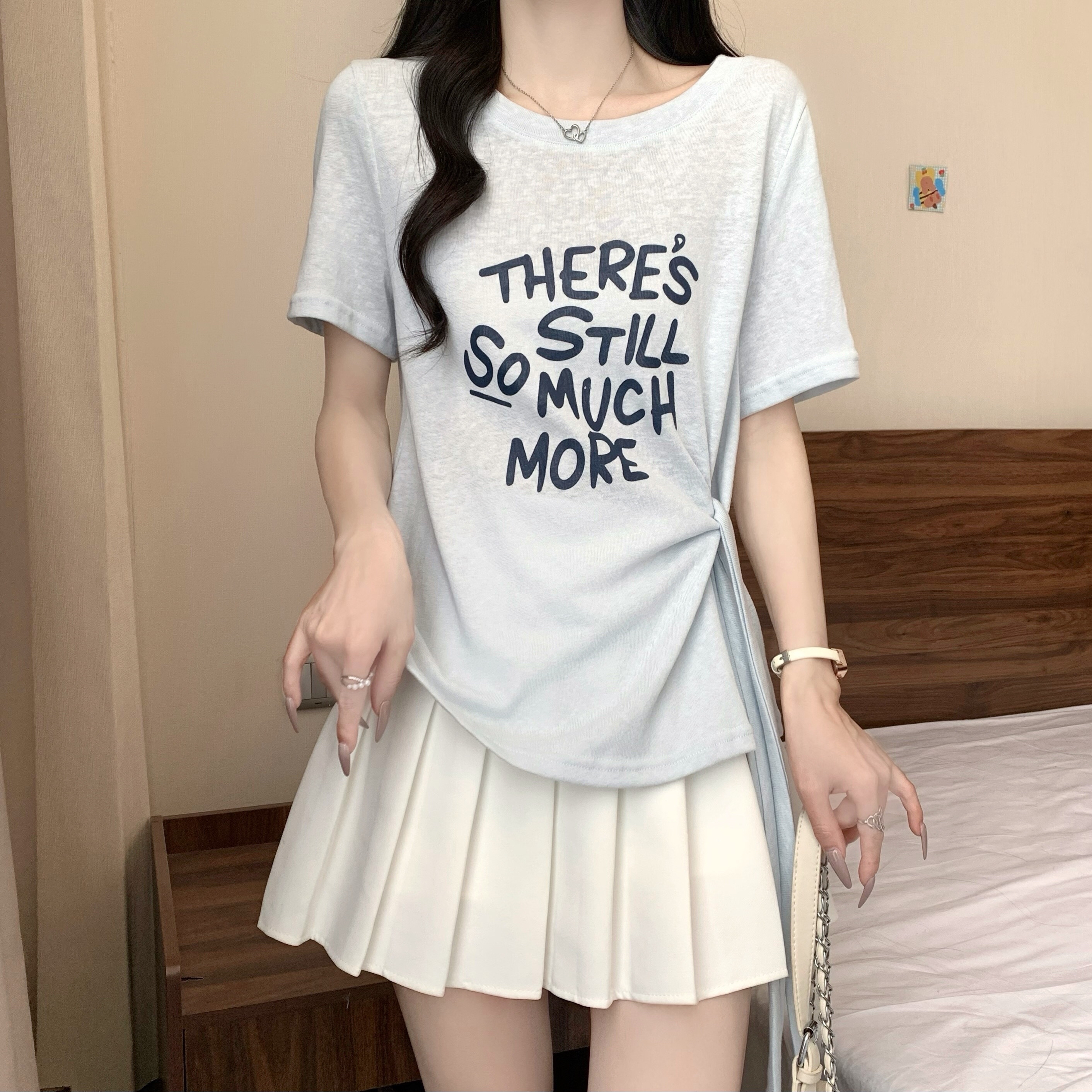 B214(80825) 韩版THERE’S STILL SO MUCH MORE侧腰绑带3色上衣 