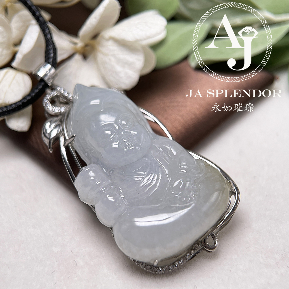 JNS-22 天然翡翠A玉 冰潤藏佛寶寶純銀吊墜