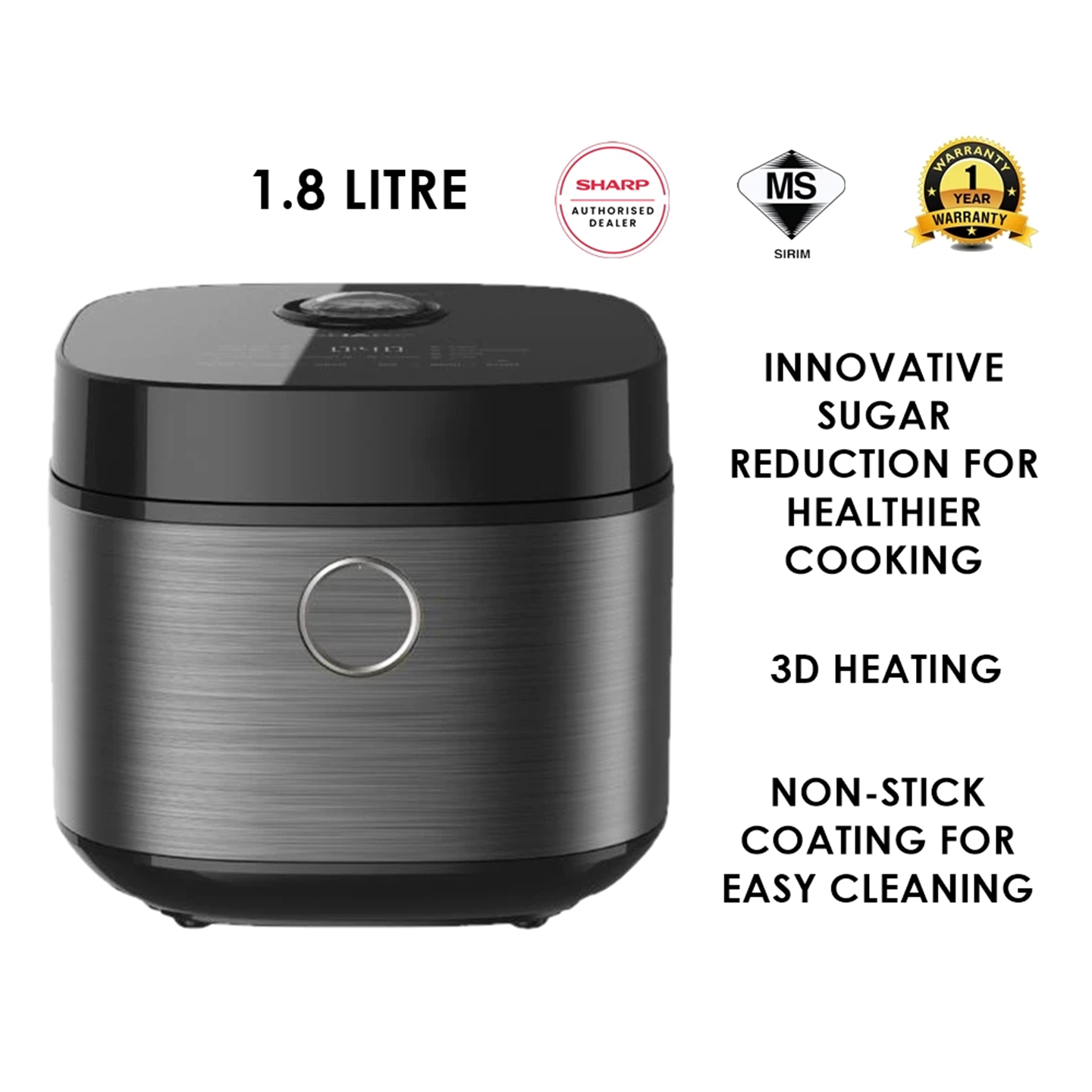 Sharp 1.8L Low Sugar Rice Cooker (KSL18MYBK)