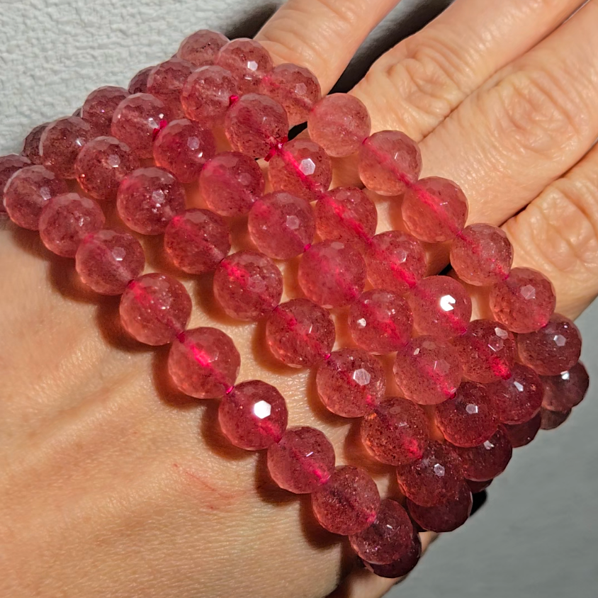 Strawberry quartz faceted bead bracelets with sparkly mica - JW111