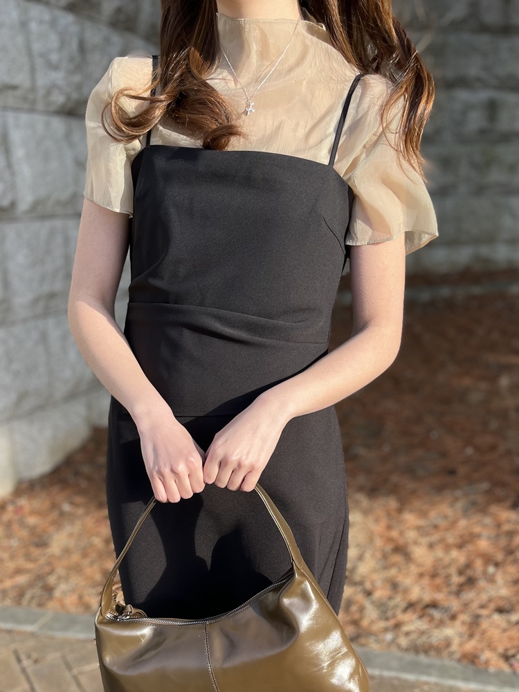 Airy Sheer Crinkle Top (Brown)