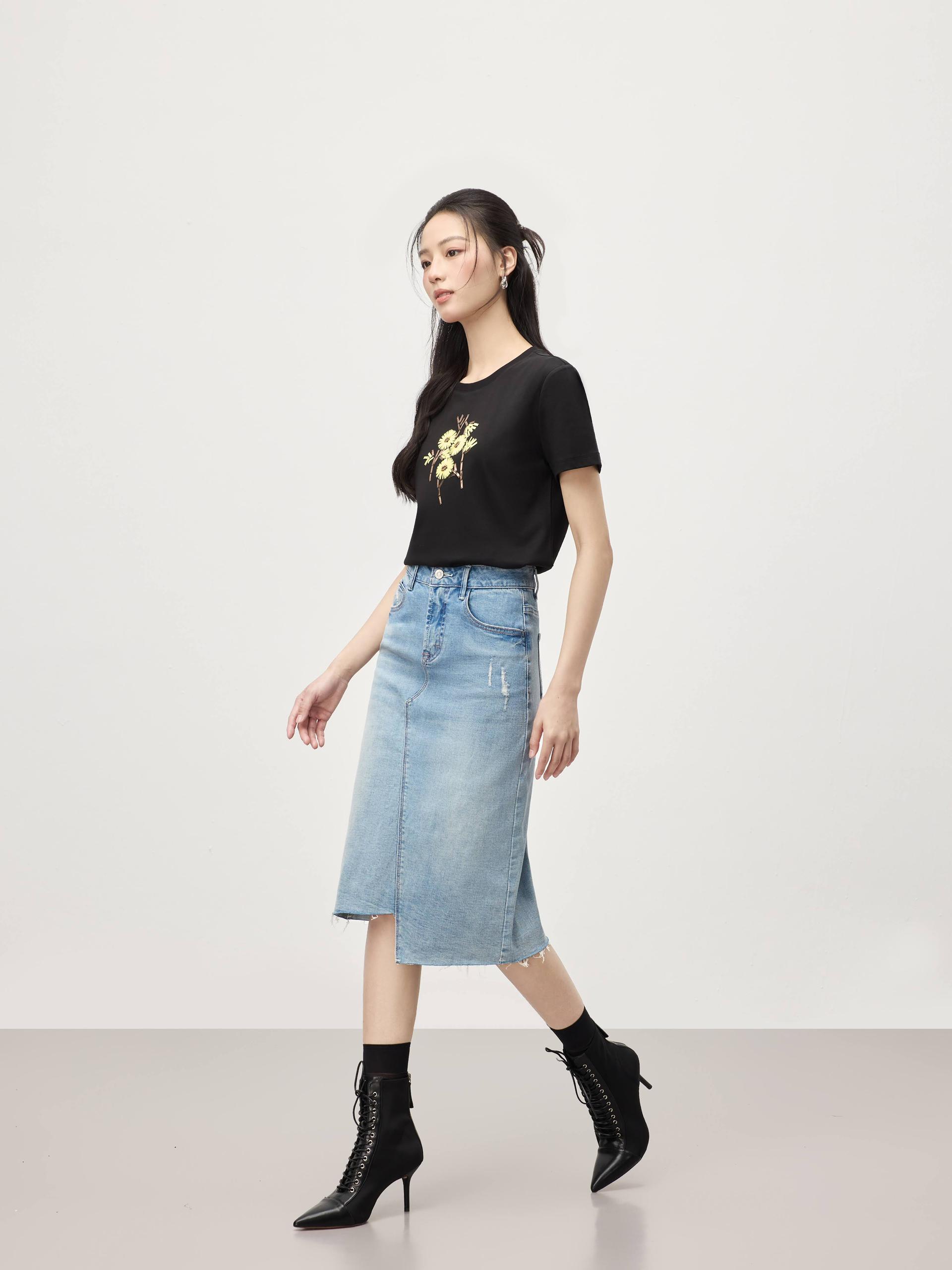 不对称下摆牛仔半裙 S0387