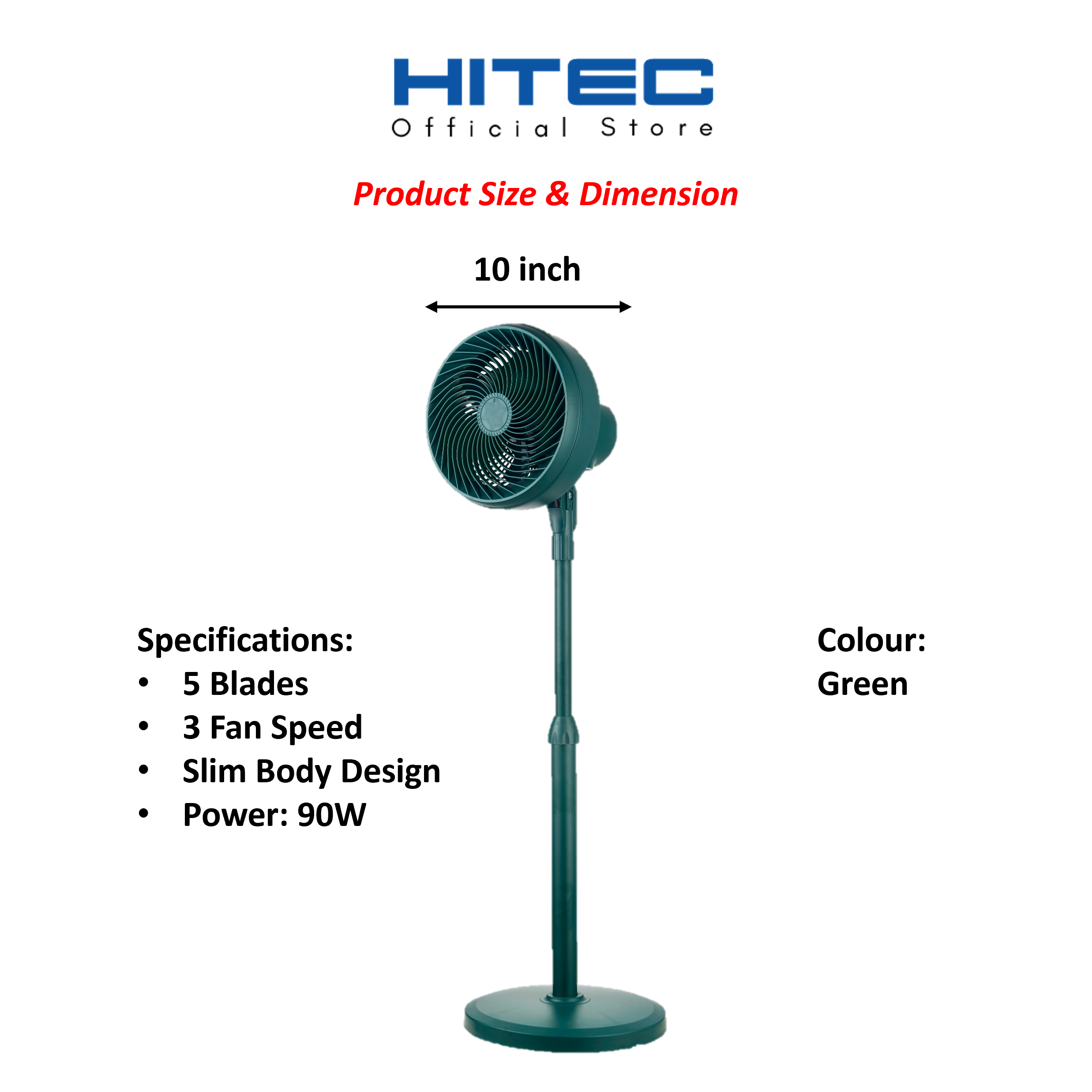 Hitec 10" Air Circulator Stand Fan (HTF-SC10G)